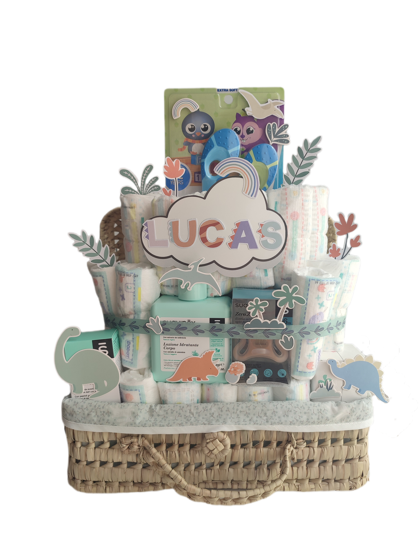 🦖 Tarta de Pañales Personalizada - Edición Dinosaurios